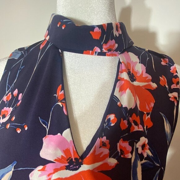 Women's Ivanka Trump Choker Collar Floral Sleeveless Tent Dress - Size Large - Picture 2 of 9